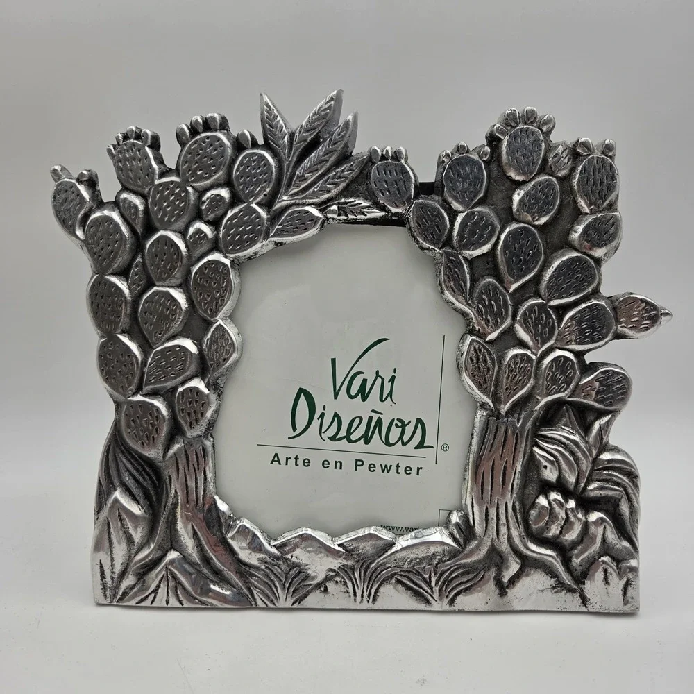Vari Disenos Solid Mexican Pewter Picture Frame Prickly Pear Cactus 6